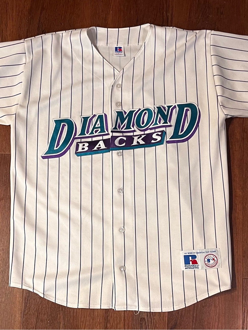 Vintage Arizona Diamondbacks Jersey Pinstripe Russell MLB 90s Large Made In USA